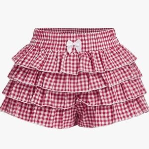 BEAUDRM Gingham Ruffle Mini Shorts